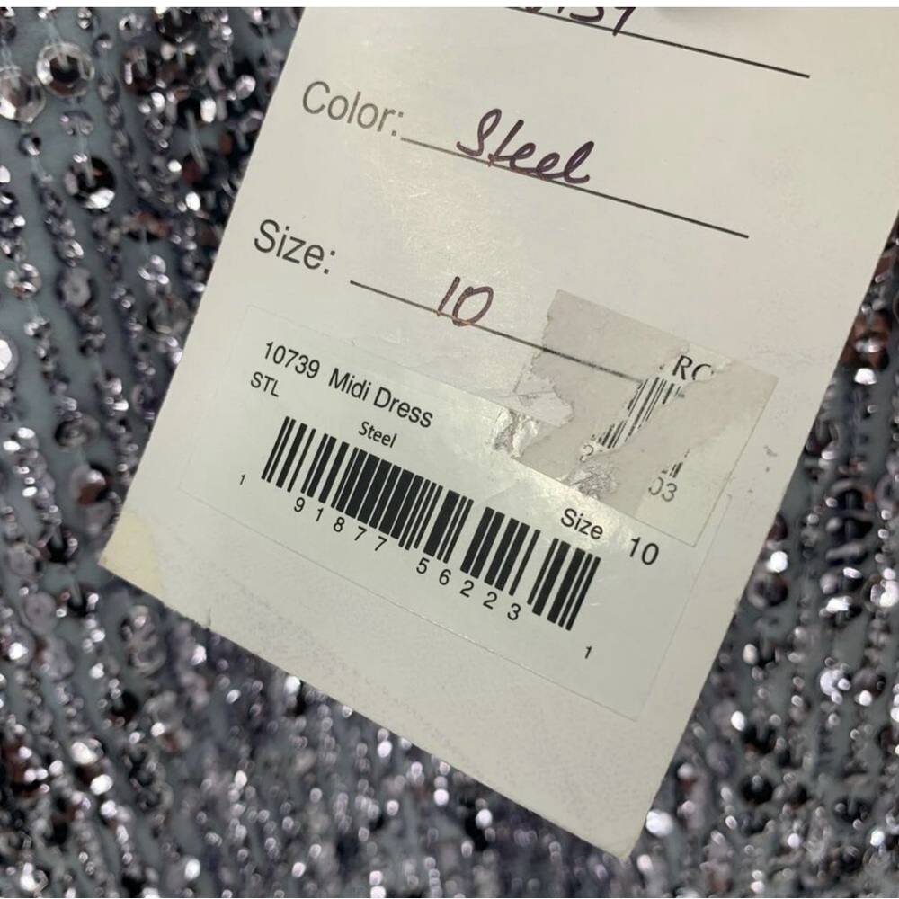 Mac Duggal Silver Sleeveless Midi Dress - Picture 7 of 10